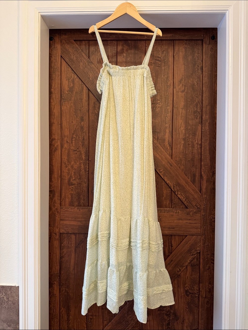 Blu Pepper Pale Green Maxi Dress with Smocked Top